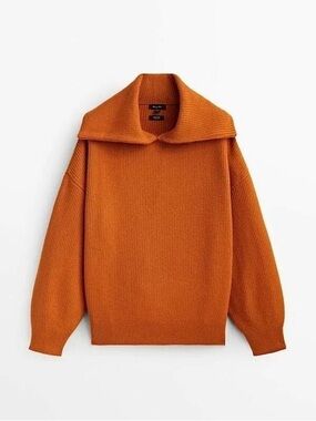 Massimo Dutti Cream Wool-Blend Sailor Collar Sweater